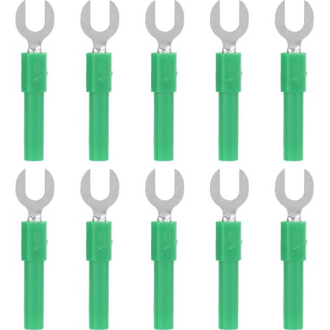 Connecteurs électriques Y verts 10 pièces, fourche-pique en laiton, trou 4mm/0.2in, fiche banane 6mm/0.2in, max 30Vac‑60Vdc 10A (1/5)