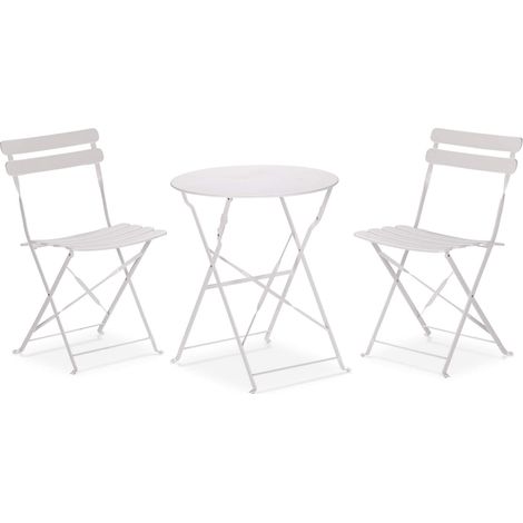 Tavolino Tondo con Sedie Rebecca Mobili Berenj 71x60x60 Acciaio Bianco Moderno SET 3 pz (1/5)