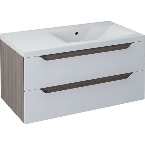 WAVE Meuble sous-vasque 90x45x48cm, droite/blanc/wengé mali (1/5)