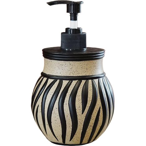 Distributeur de Savon pour Les Mains Distributeur de Savon à Motif zèbre pour Salle de Bain, 400 ML, conteneur rétro Rechargeable, Porte-Pompe pour Lotion, Huile, shampooing, Plan de Travail (1/5)