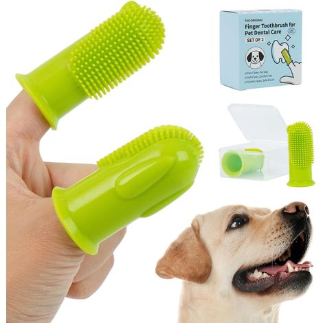 Lot de 2 brosses à dents pour chiens et chats - En silicone - Pour le nettoyage des dents de chien - Brosse douce à 180° - Soin buccal doux avec étui de rangement (1/5)