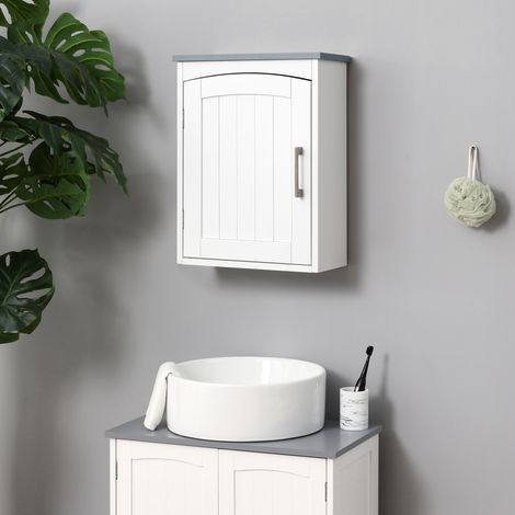 kleankin Meuble WC Suspendu + Armoire à Pharmacie Murale  Porte + Étagère Réglable  41x18,5x52 cm  MDF Blanc