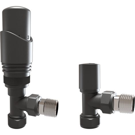 15mmx1/2" Angled Radiator Valve Thermostatic Tap Anthracite