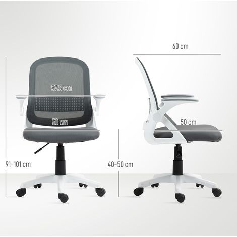 Chaise de bureau ergonomique pivotante en maille respirante, avec accoudoirs rabattables et soutien lombaire, grise (1/5)