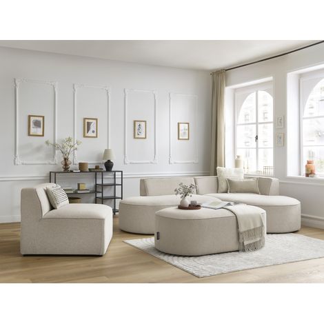 Bobochic – Chauffeuse 1 place modulable Rousseau – Tissu chiné beige – Longueur 91 cm – Largeur 90 cm – Confort mousse HR et HD (1/5)