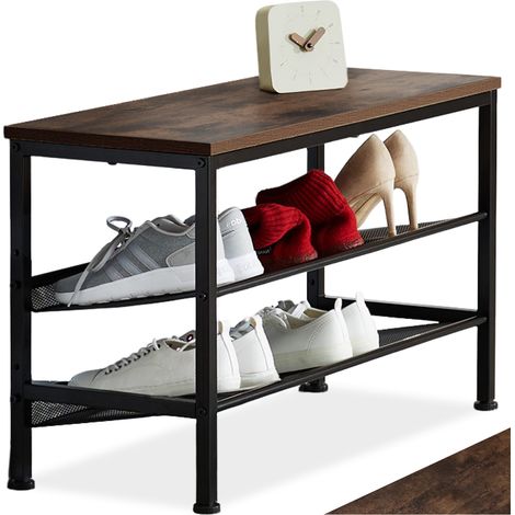 Étagère à chaussures en panneau de fibres 75,5x30,5x45,5cm bois foncé (1/5)