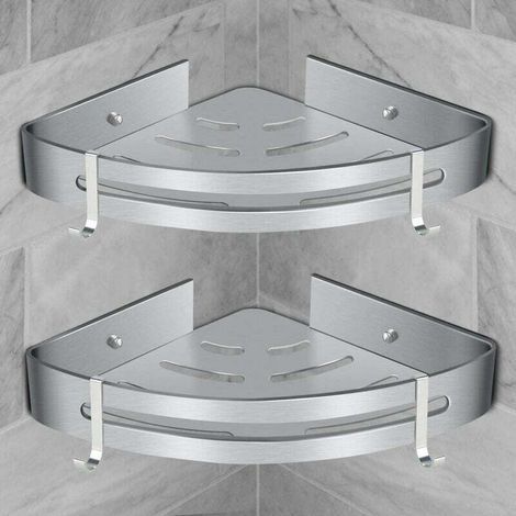 Etagère de Douche d’Angle, Etagère de Salle de Bain Sans Forage Panier Rangement Douche Aluminium Murale Adhésive Serviteur de Douche Organiseur pour Shampoing(Triangle, 2 Pièces) (1/5)