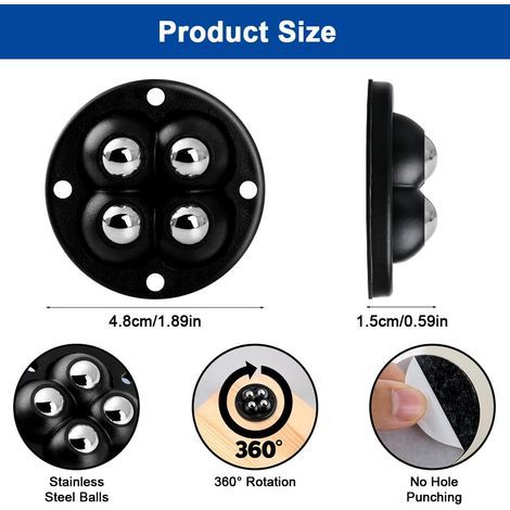AIDUCHO Roulettes Auto Adhésives, 12 Pièces Roulette Bille, Mini Roulette à 360 Degrés, Roulettes à Billes Auto Adhésif, Mini Universelle Roulettes, pour Meubles, pour Boîtes de Rangement, Petits Meub (1/4)
