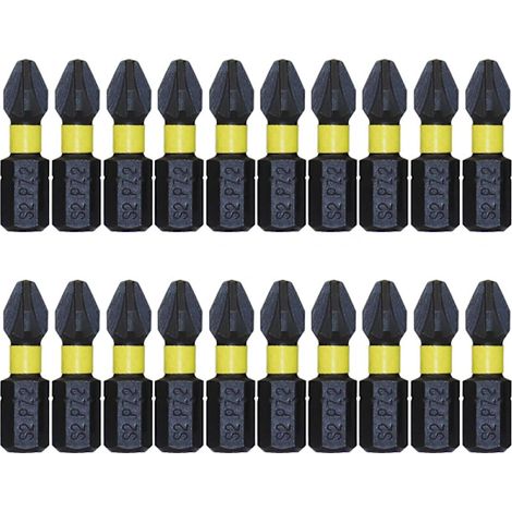 Lot de 20 embouts de tournevis à percussion PZ2 de 25 mm, Pozi, résistants aux chocs (1/5)