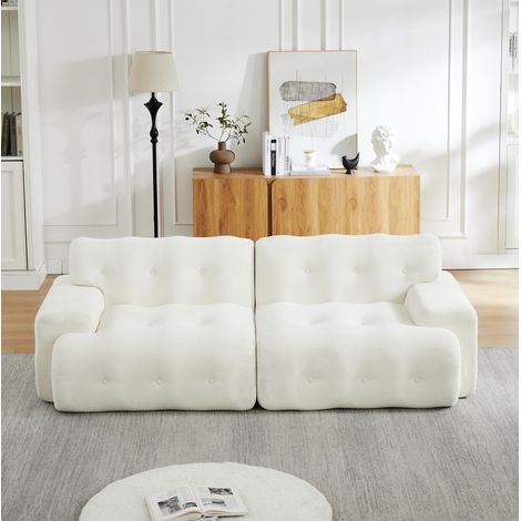 Canapé 2 places 224x104x66 cm beige en chenille avec assise profonde et sans montage (1/5)