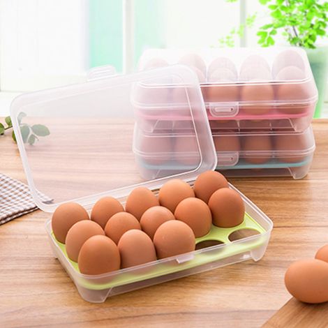 Boîte de rangement pour œufs en plastique à 15 compartiments (1 pièce), récipient de conservation antichoc pour réfrigérateur, plateau à œufs portable, bleu (1/5)