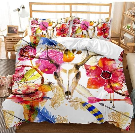 Sets de Housse de Couette Adulte Enfant, 3D Parure Imprimé Attrape Rêves Housse de Couette en Microfibre Fleur Rose,200x200cm - DIJ (1/4)