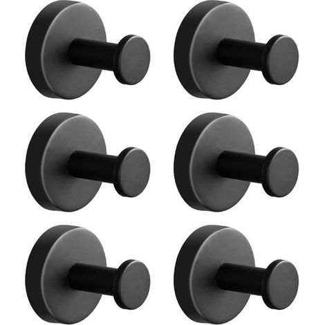 6pcs Matte Black Wall Hooks, Modern Stainless Steel Coat & Towel Hangers, Bathroom & Kitchen (1/5)