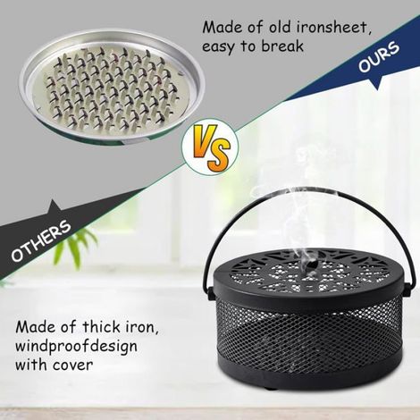 Porte-spirale anti-moustique en métal robuste acier noir, 1 unité, diffusion de fumée optimale, avec panier, peigne et trappe d'accès (1/5)