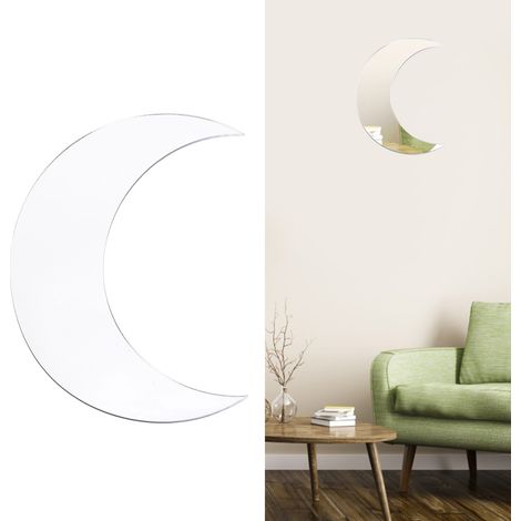 Miroir pendentif lune en acrylique doré et argenté, décoration murale phase de lune Instagram, ornement mural, miroir croissant, argent (1/5)
