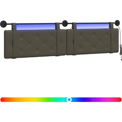 Hanging Headboard with LED Light Grey Faux Leather vidaXL