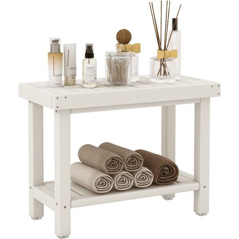 2-Tier Shower Bench Waterproof Bathroom Shower Stool w/ Bottom Storage Shelf