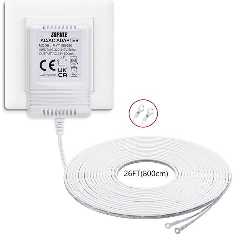 Transformateur pour sonnette vidéo 18 V 500 mA pour toutes les versions de Doorbell, Hello et Arlo, Eufy, Wyze Câble de 8 m (315") pour sonnette vidéo (1/5)