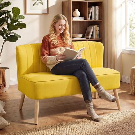 Canapé 2 places Rembourrage doux Couverture facile à entretenir jusqu’à 220 kg - Dimensions: 117x56,5x77 cm - Couleur: Jaune