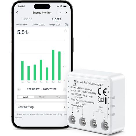 Maxcio Module de prise intelligente avec mesure du courant 16 A 3680 W compteur électrique avec minuterie compteur électrique pour centrale de balcon commande vocale et télécommande (1/5)