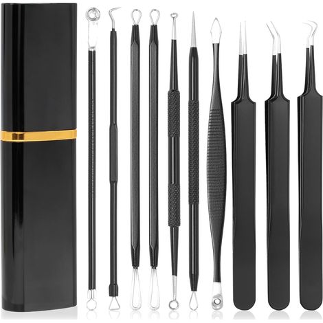 Tire Comedon, Extracteur Point Noir, Professionnel Blackhead Remover Outil Avec Étui en Métal (Noir) (1/4)