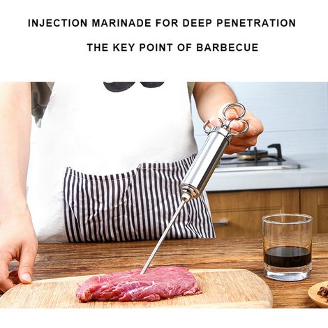 Marinadenspritze aus Edelstahl 304, 3 Nadeln, Gewürze für Saucen, Grill, Räucherofen, Grill, Rindfleisch, Pute, Küchenzubehör (1/5)
