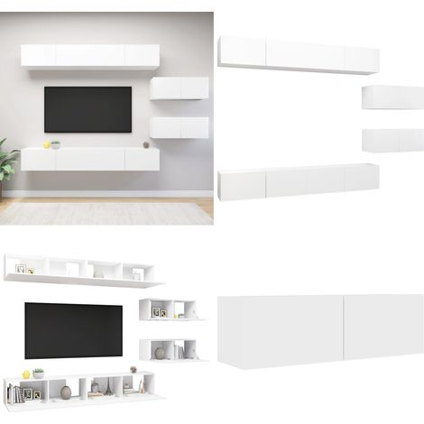 Ensemble de meubles TV 6 pcs Blanc Bois d'ingénierie - Meuble Tv - Meuble Tv Suspendu - Meuble Hifi - Rangement Mural - Salon - Home & Living (1/5)