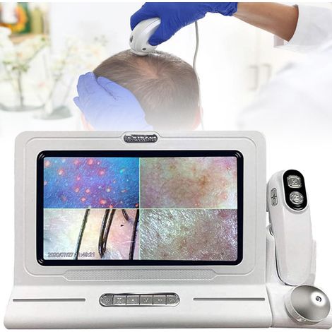 Sèche-cheveux, détecteur pour la peau, les cheveux et le cuir chevelu — Testeur microscopique pour les follicules pileux, la peau du visage, le sébum et l'hydratation — Écran LCD HD 11 pouces