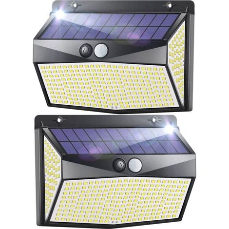 Lampe solaire d'extérieur, 【318 LED 2000LM】Lampe solaire d'extérieur avec détecteur de mouvement, 3 modes d'éclairage, IP65 (2 pièces) (1/5)