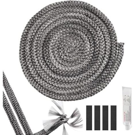 1 morceau de cordon d'étanchéité pour poêle, 12 mm x 3 m, ruban d'étanchéité pour poêles à bois, ignifugé. Fourni avec 4 morceaux de ruban haute température. (1/4)