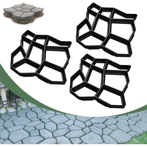 SWANEW Set di 3 stampi per cemento. 43x43x4cm. stampi per pietra da giardino. stampo in plastica per pavimentazione. nero (1/5)