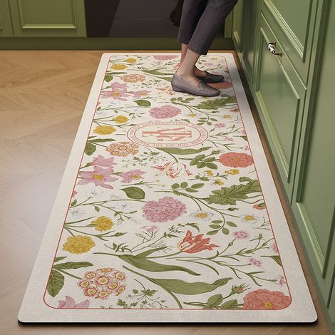 Tapis de cuisine et de salle de bain floral romantique, tapis antidérapant facile à nettoyer, tapis de salle de bain et anti-fatigue, 40x60cm, Style 2 (1/4)