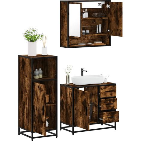 3 Piece Bathroom Furniture Set Smoked Oak Engineered Wood vidaXL (1/5)