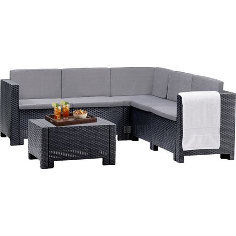 Dmora - Set salotto da esterno Camerota, Salottino outdoor, Set da balcone o giardino, Composizione soggiorno per esterni, Made in Italy, Antracite