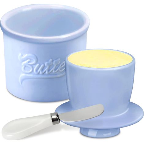 Beurrier en porcelaine - Beurrier français - Avec couvercle - Refroidi à l'eau - Avec couteau pour beurre mou - Pour beurre frais et tartinable