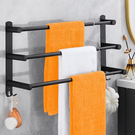 Inoxydable Porte-Serviettes de Salle de Bain 43-78CM Rétractable Porte Serviette Porte-Serviettes Mural pour Salle de Bain, Cuisine, Toilettes, Hôtel (Noir, 3 Couches)