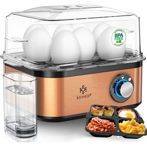 KESSER® Eierkocher für 1 bis 8 Eier elektrisch aus Edelstahl 500W & Warmhaltefunktion  LED-Drehschalter  Spülmaschinenfest / Schwarz / Kupfer