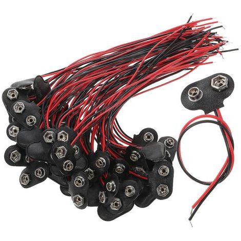 50 T-förmige Batteriestecker, 9-V-Batterieclip, PU-Kabelhülle. – 16,50 x 2,60 x 0,60 cm – Schwarz/Rot (1/4)