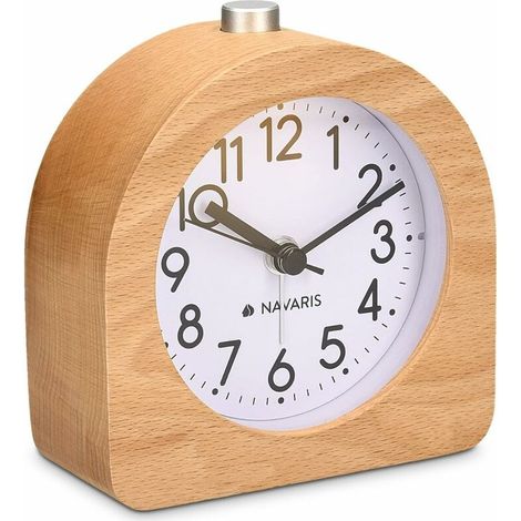VURAHOME - Réveil analogique en Bois - Horloge à Aiguilles Classique avec Fonctions Heure Alarme Snooze lumière - Bois Clair, (1/5)