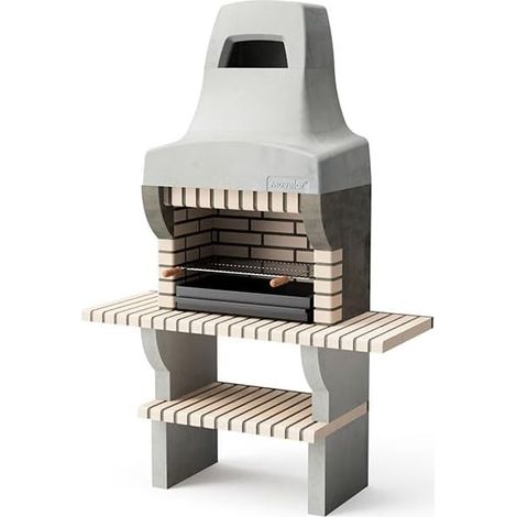 Barbecue en béton préfabriqué avec 2 tréteaux latéraux – Grille réfractaire 69,5×35 cm – Pour jusqu'à 7 convives – Usage extérieur – Movelar