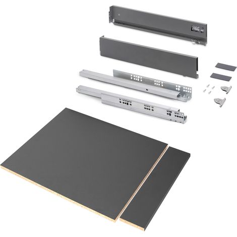 Emuca Kit di cassetti per cucina o bagno Vertex con regolazione 3D, altezza 93 mm, con pannelli inclusi, modulo 450 mm, Grigio antracite
