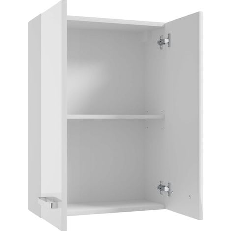 Meuble de salle de bain suspendu 50 cm – Blanc brillant – Étagère réglable – Rangement compact pour petites salles de bain