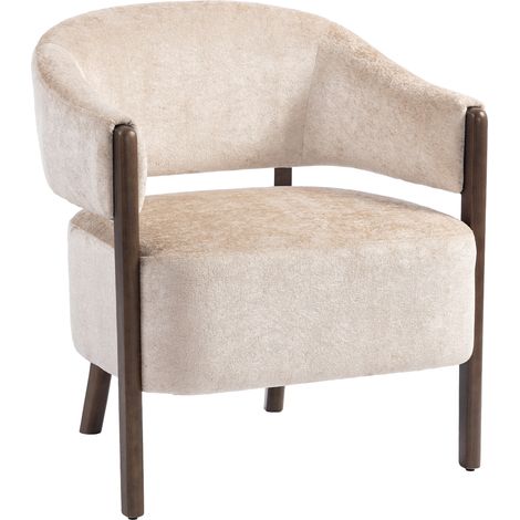 Fauteuil relax en chenille beige avec cadre en bois massif (1/5)