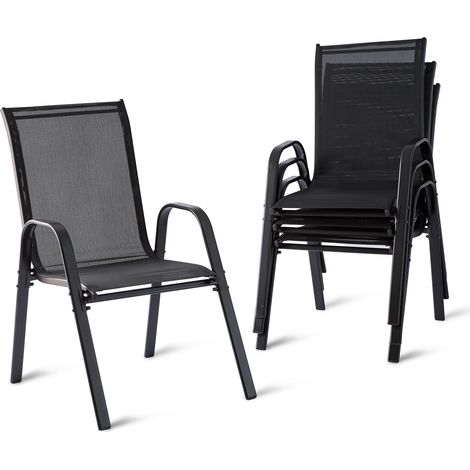 Chaises de jardin Relaxdays, lot de 4, dossier haut, accoudoirs, empilables, jusqu'à 150kg, polyester, métal, anthracite (1/5)