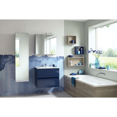 Sanijura – Meuble sous vasque simple 80 cm – 2 tiroirs avec amortisseur – Mélaminé blanc brillant – Dimensions : 80x45,7x60 cm (1/4)