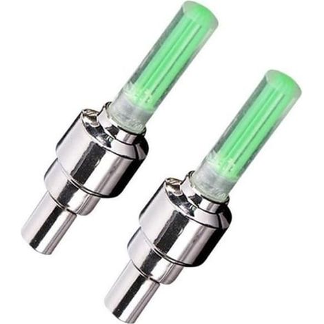 Décoration pour vélo, 2 cache-valves de roue, lumière LED pour pneu de moto, embout de gaz néon, valve - Vert[B8044]