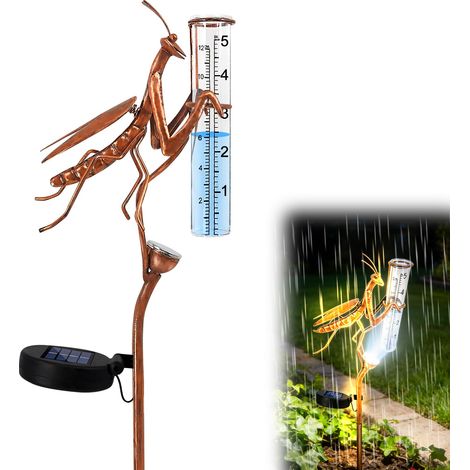 Pluviomètre Extérieur Jardin, Pluviomètre Gel Résistant avec Verre, Lampe Solaire Décorative, IP55 Étanche, 6–12h Éclairage, Tige 61cm, Idéal pour Balcon Terrasse (1/5)