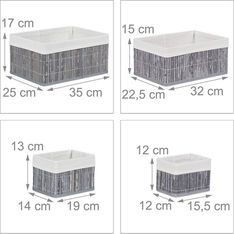Set de 6 paniers corbeille de rangement décoration en bambou et tissu gris (1/3)