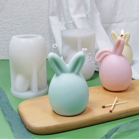 Moule Silicone Bougie Lapin 3D, Forme Animal Pâques, DIY Décoratif Savon ou Gâteau (1/5)