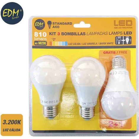 Kit mit 3 Standard-EDM-LED-Lampen E27 10 W 932 lm 3200 K warmes Licht Ø6 x 10,8 cm